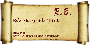 Ráduly Bálint névjegykártya